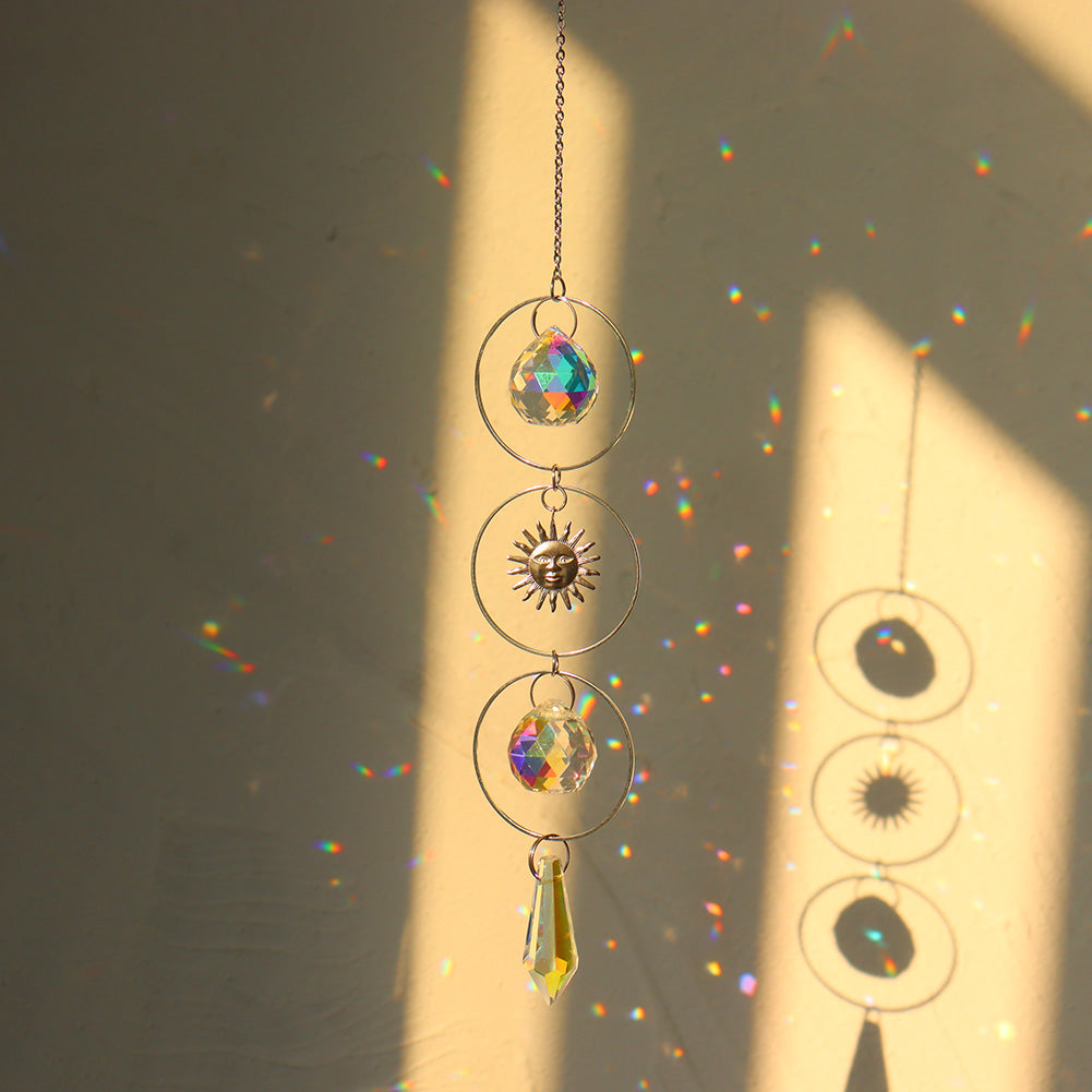 Suncatcher Crystal Sun and Moon Crystals Prism Rainbow Sun Catcher Garden Decoration Hanging Sundrop Window Patio Ornament