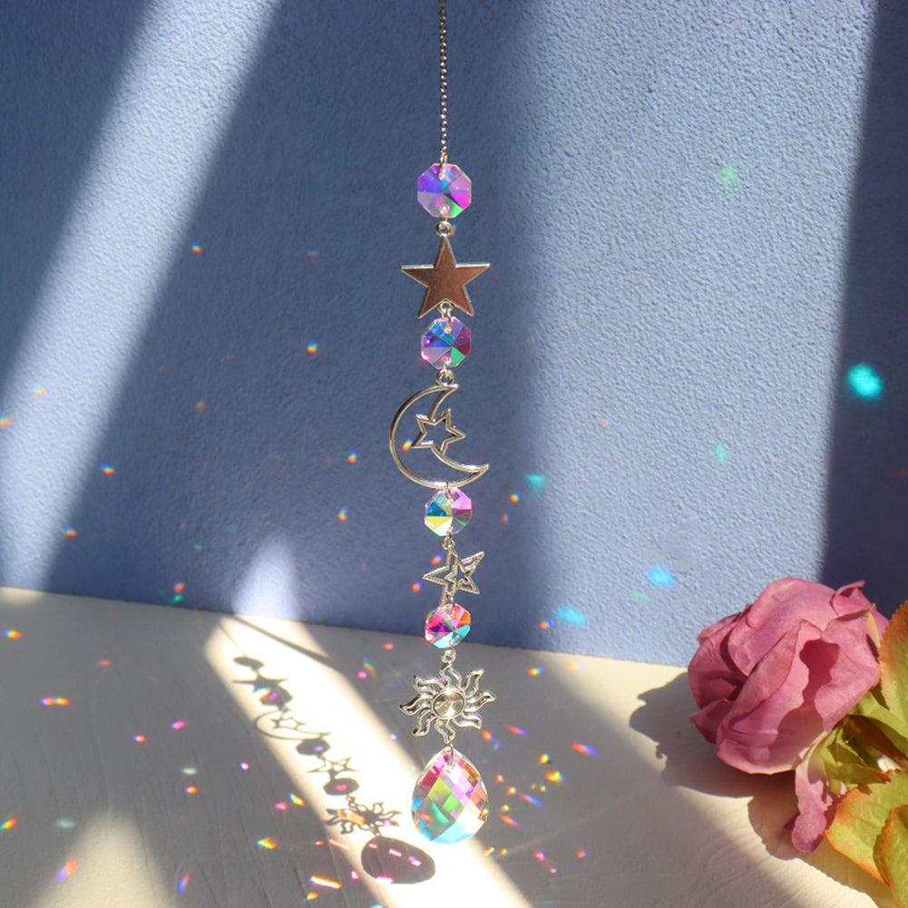 Suncatcher Crystal Sun and Moon Crystals Prism Rainbow Sun Catcher Garden Decoration Hanging Sundrop Window Patio Ornament