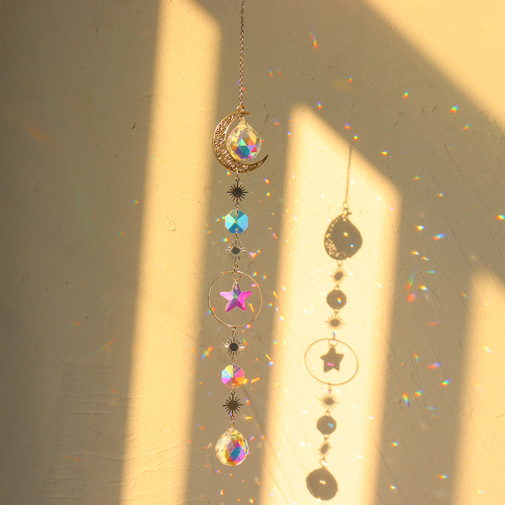 Suncatcher Crystal Sun and Moon Crystals Prism Rainbow Sun Catcher Garden Decoration Hanging Sundrop Window Patio Ornament