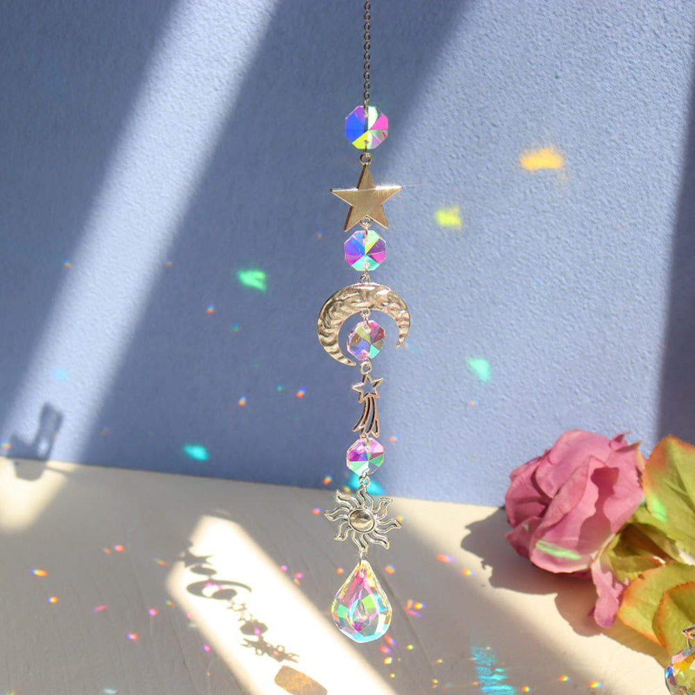 Suncatcher Crystal Sun and Moon Crystals Prism Rainbow Sun Catcher Garden Decoration Hanging Sundrop Window Patio Ornament